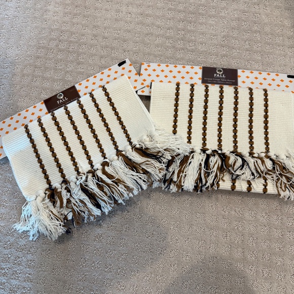 Fall Stripped Fringe Table Runner Set of 2 - Picture 2 of 4
